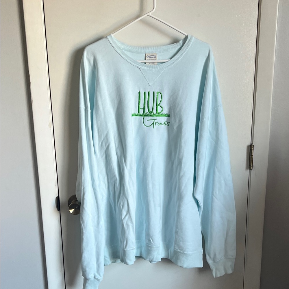 Light Blue 'Hub Grass' Embroidered Crewneck Sweatshirt